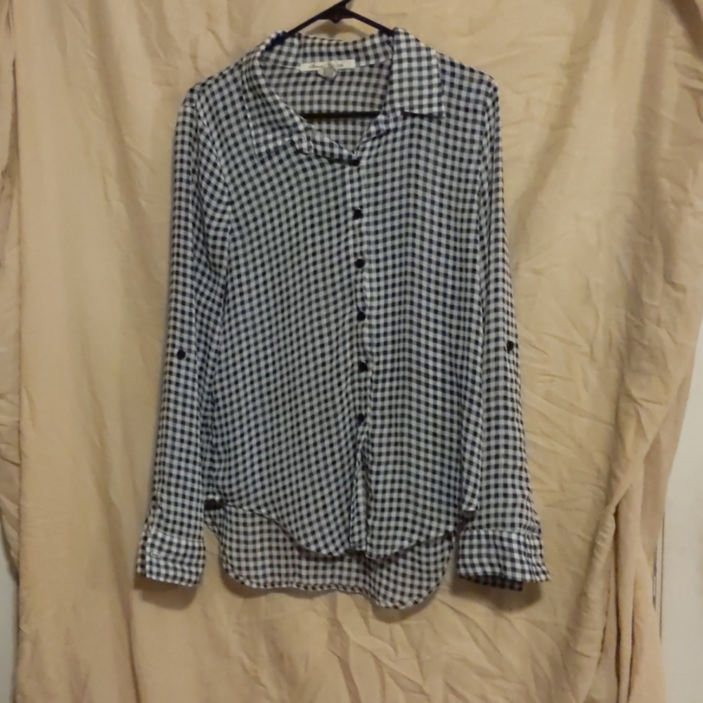 Gingham Print Chiffon Top